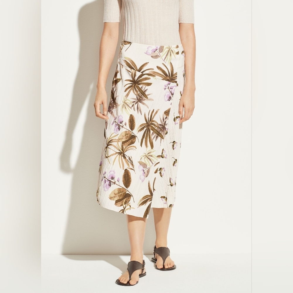 Vince Tropical Garden Satin Skirt in Pale Alder Size 10